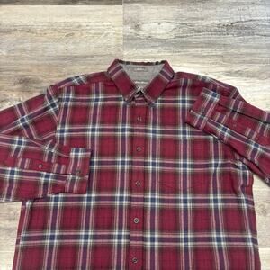 Eddie Bauer Red White Mens TL Relaxed Fit Plaid Tartan Flannel Button Down Shirt